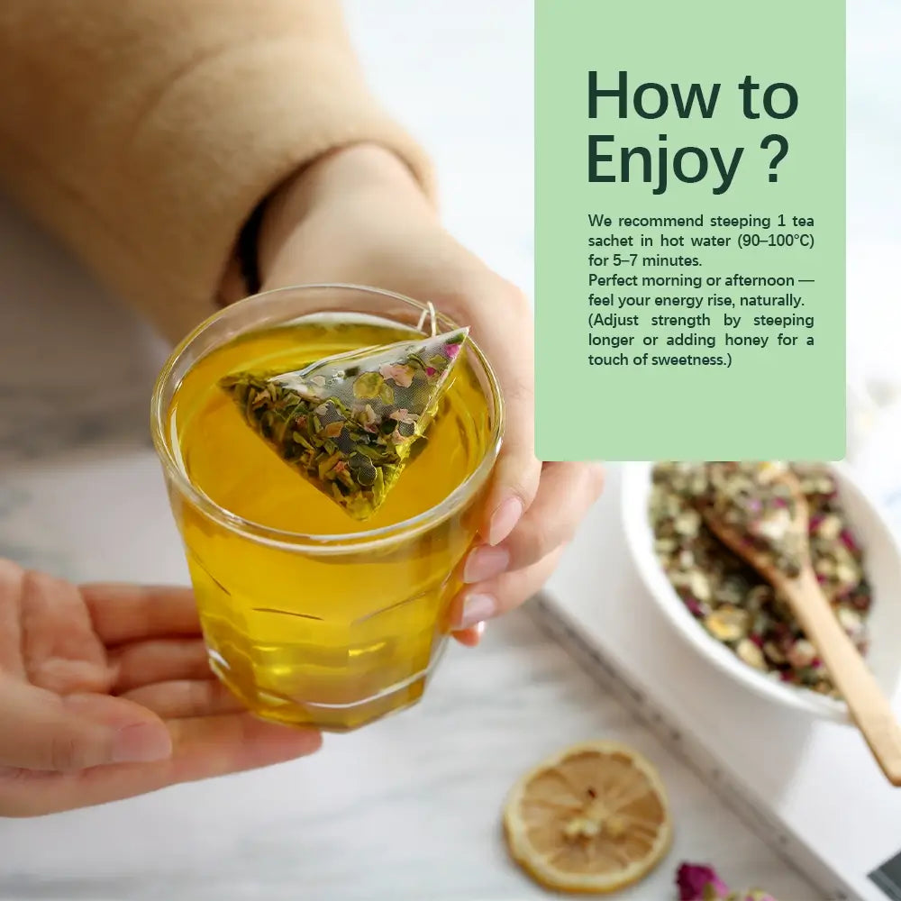 How to brew Slimming Lotus Leaf Tea - step by step brewing instructions, steeping time 5-7 minutes in hot water 90-100°C, perfect for morning or afternoon