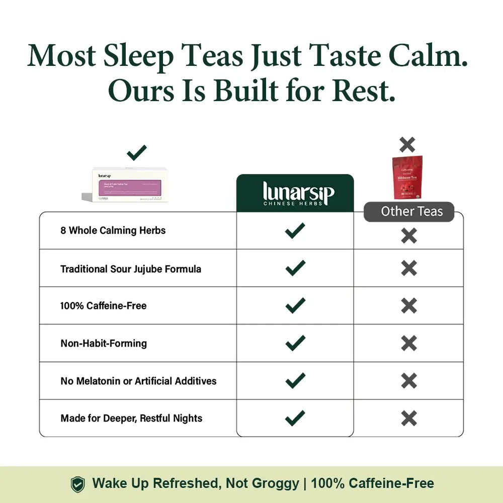 Sleep & Calm sleep tea vs other sleep teas: non-habit-forming, no melatonin, caffeine-free